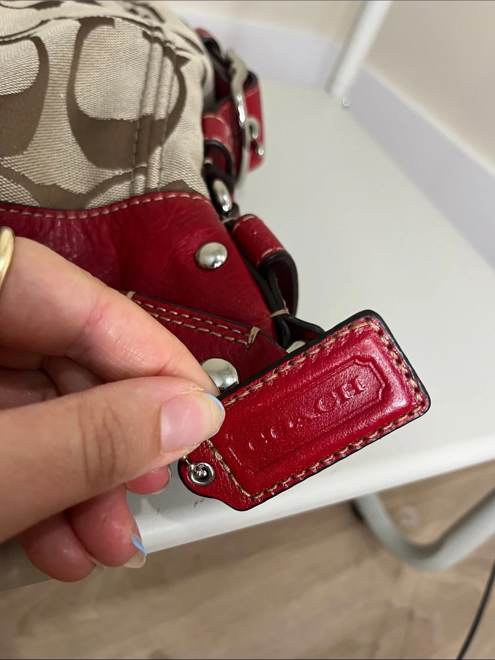 Coach Signature Canvas Hobo Bag in Red and Khaki